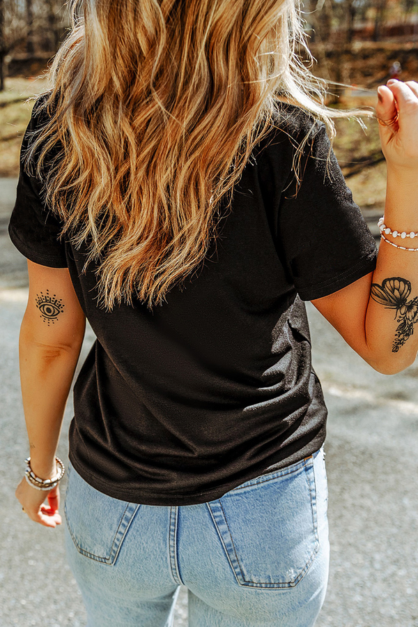 Black Sequined Bow Guitar Country Music Festival Casual Tee
