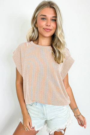 Parchment Twisted Rib Wide Sleeve Crew Neck T Shirt