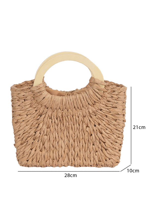 Camel Retro Straw Woven Handle Bag