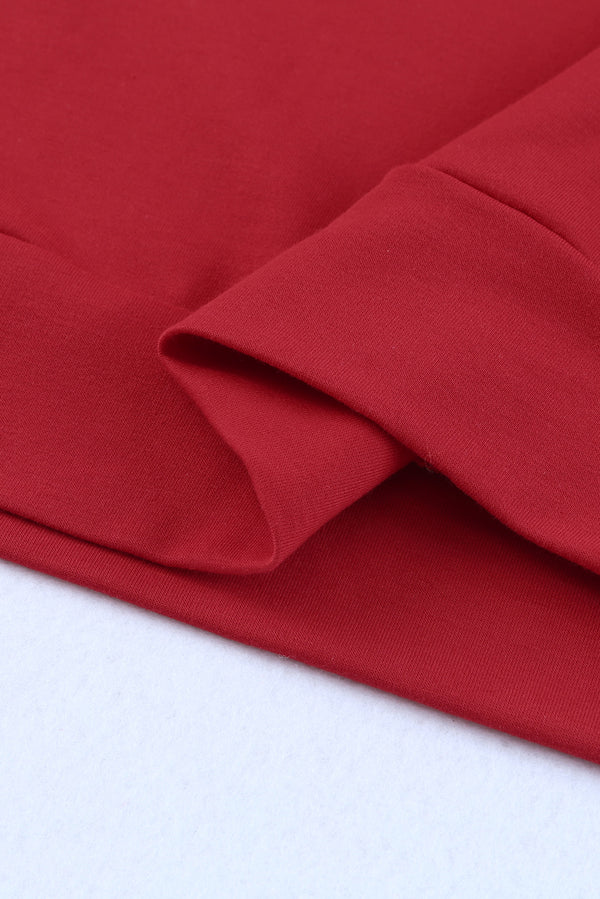 Fiery Red Solid Round Neck Raglan Sleeve Sweatshirt