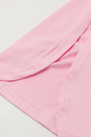 Pink V Neck Hidden Pocket Splits Maxi T-shirt Dress
