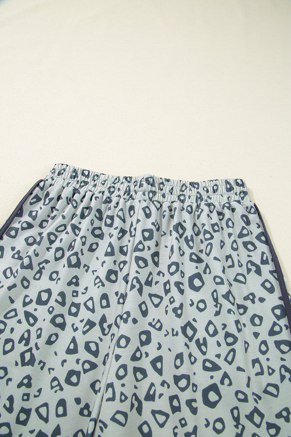 Gray Leopard High Waist Side Bow Straight Leg