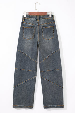 Sail Blue Exposed Stitching Loose Straight High Waist Jeans