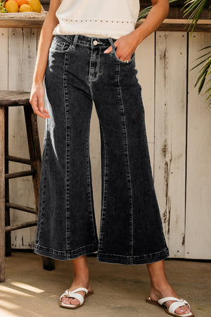 Black Plain Seam Detail Flared Bottom Ankle Length Jeans