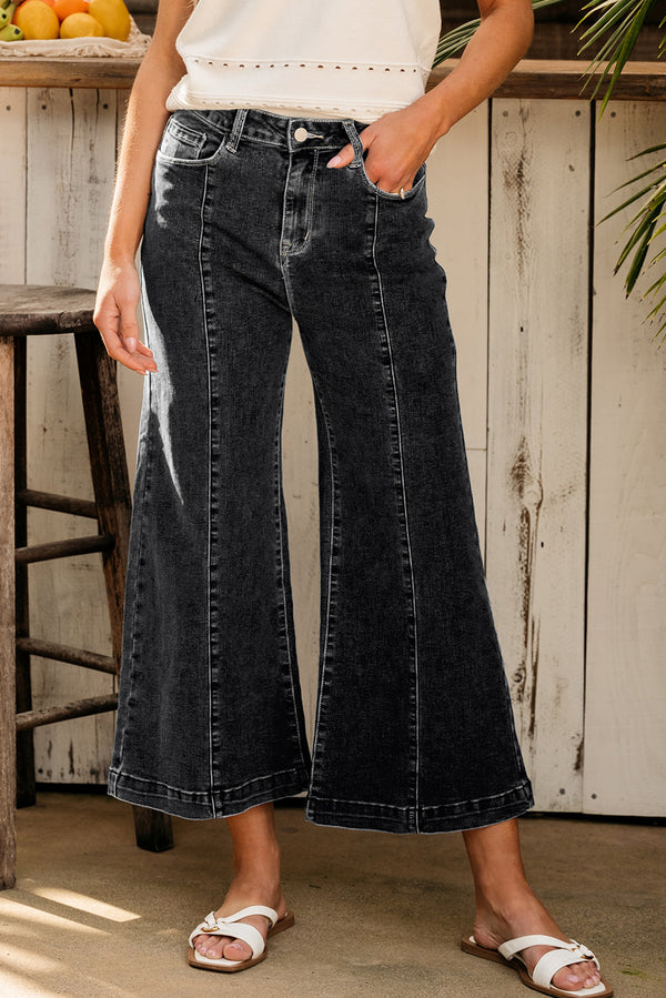 Black Plain Seam Detail Flared Bottom Ankle Length Jeans