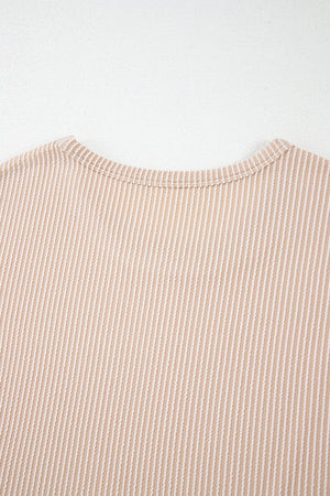 Parchment Twisted Rib Wide Sleeve Crew Neck T Shirt