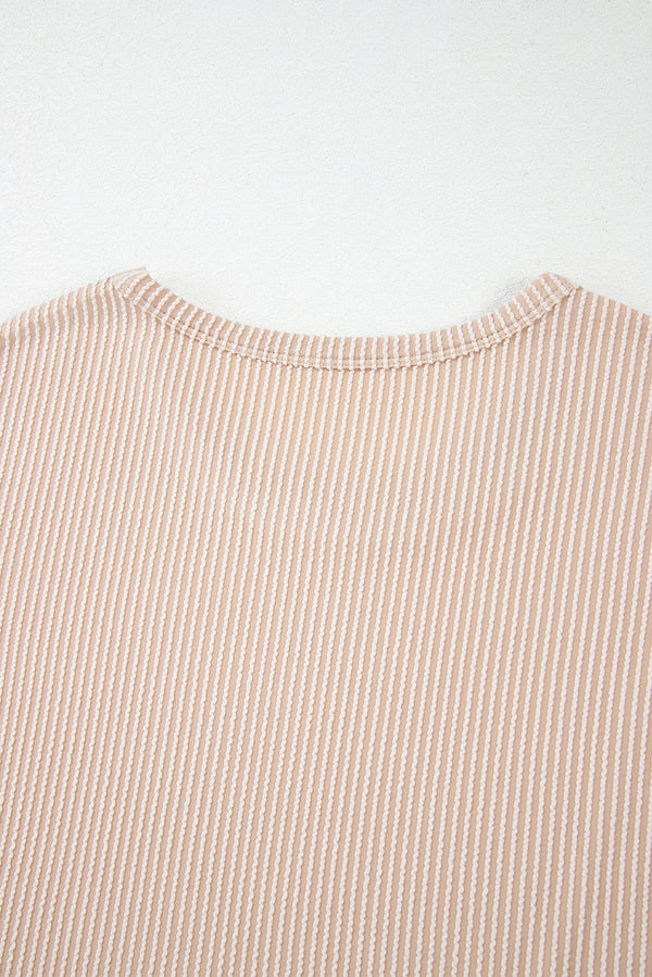 Parchment Twisted Rib Wide Sleeve Crew Neck T Shirt
