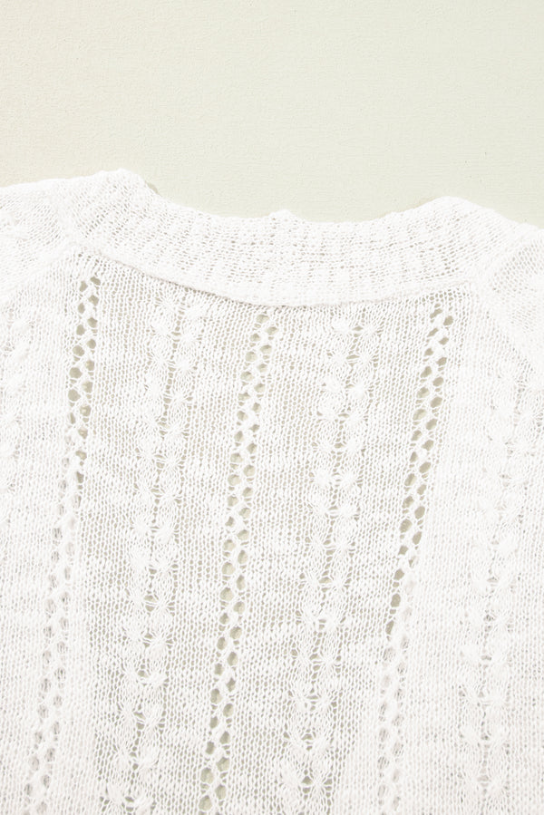 White Plus Size Eyelet Knit Open Front Cardigan