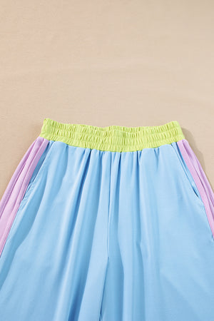 Sky Blue Color Block Detail Casual Two-piece Outfit