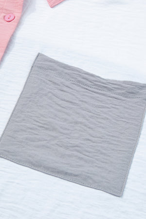 Dusty Pink Color Block/Pure Color Patch Pocket Shirt