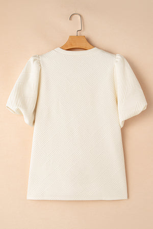 Oatmeal Textured Puff Sleeve T-shirt