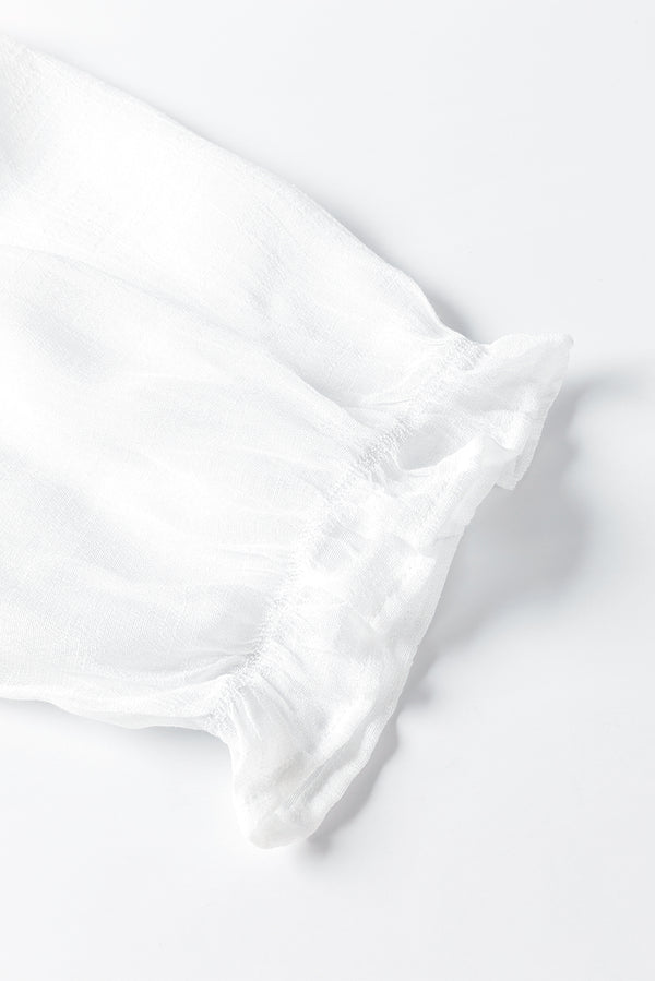 White Half Sleeve Ruffled High Low Kimono