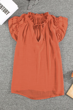 Tiered Ruffled Drawstring V Neck Top
