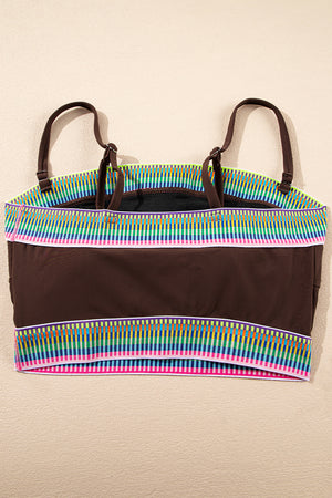 Coffee Contrast Banding Tube Bikini High Waist 2pcs Swimsuit