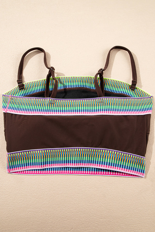 Coffee Contrast Banding Tube Bikini High Waist 2pcs Swimsuit