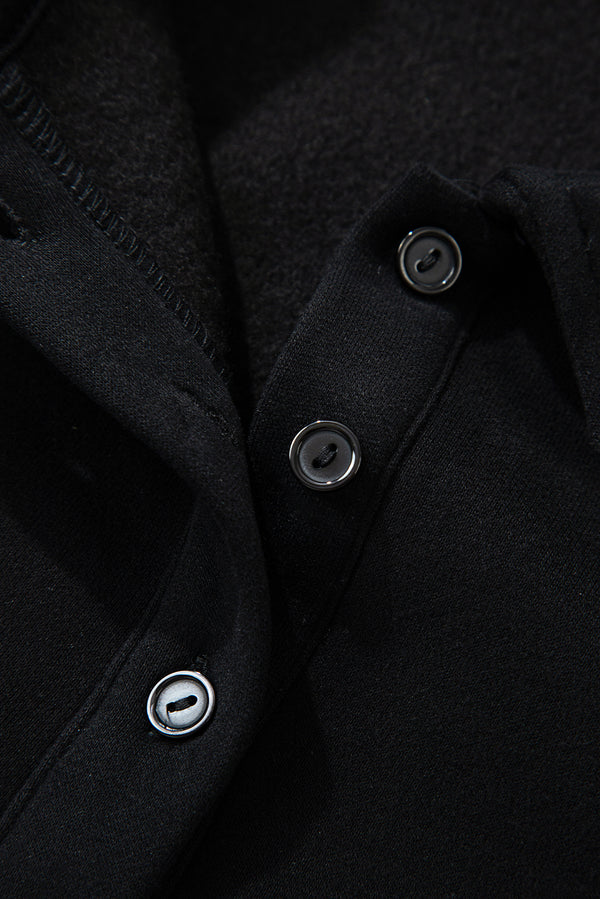 Black Solid Collared Sweatshirt and High Waist Pants Active Set