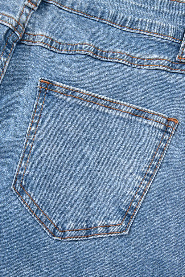 Blue Mid Rise Asymmetrical Waist Wide Leg Jeans