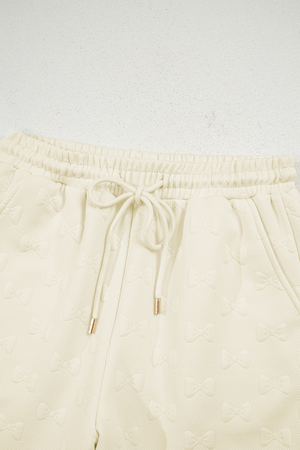 White Bow Jacquard Ruffle Sleeve Short 2pcs Outfit
