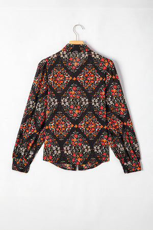 Black Strawberry Aesthetic Floral Puff Sleeve Shirt