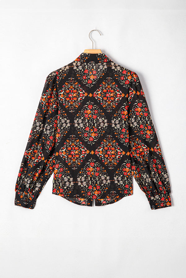 Black Strawberry Aesthetic Floral Puff Sleeve Shirt