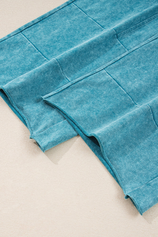 Lapis Mineral Wash Lace-up High Waist Raw Hem Patched Pocket Pants