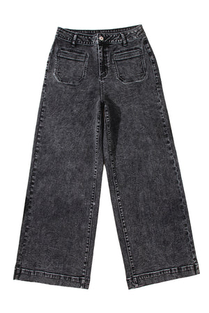 Black Chic Patch Pocket Straight Leg Loose Jeans