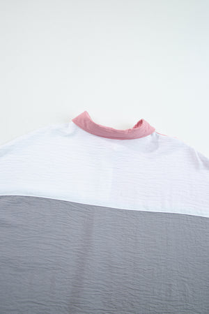 Dusty Pink Color Block/Pure Color Patch Pocket Shirt