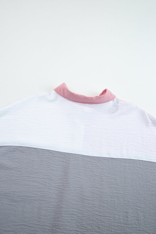 Dusty Pink Color Block/Pure Color Patch Pocket Shirt