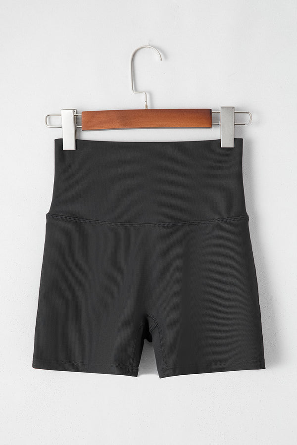Black Back Cross Waistband Yoga Shorts