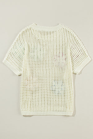 White Crochet Flower Hollow-out Sweater T Shirt