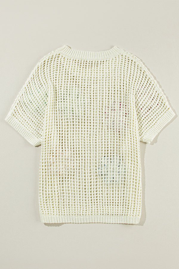 White Crochet Flower Hollow-out Sweater T Shirt