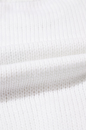 White Flower Graphic Colorblock Sleeve Crew Neck Sweater