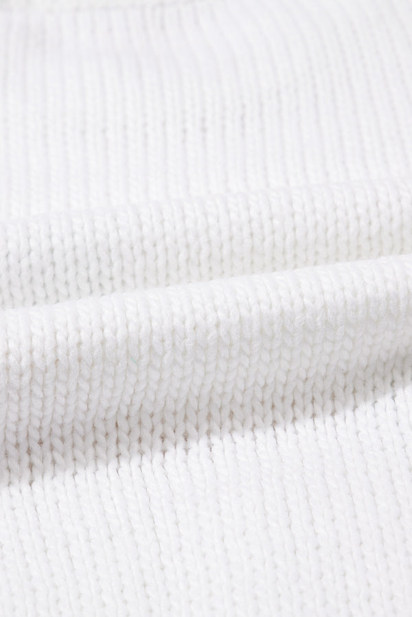 White Flower Graphic Colorblock Sleeve Crew Neck Sweater