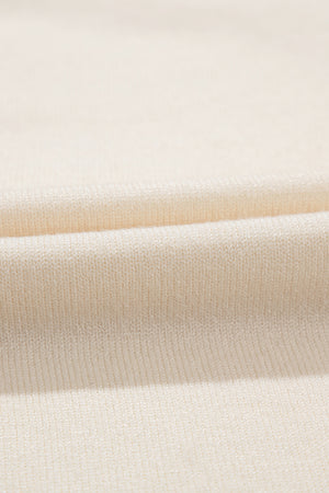 Beige Flower Pattern Short Sleeve Knitted Top