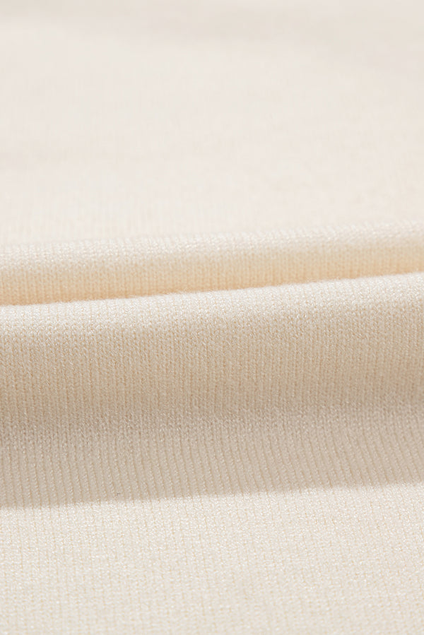 Beige Flower Pattern Short Sleeve Knitted Top