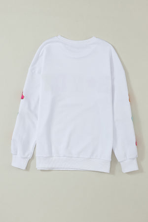 White Howdy Glitter Chenille Patch Graphic Casual Sweatshirt