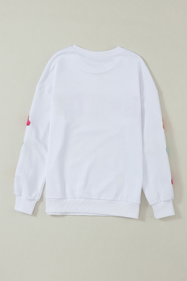 White Howdy Glitter Chenille Patch Graphic Casual Sweatshirt