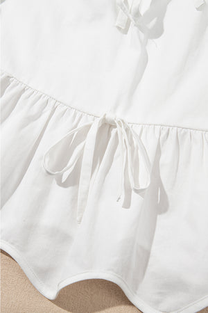 White Bow Knot Decor Square Neck Puff Sleeve Peplum Top