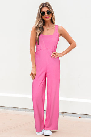 Bonbon Mineral Wash Raw Seam Patchwork Wide Leg Loose Jumpsuit