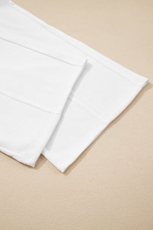 White Textured Raw Seam Plus Size Pullover Top and Drawstring Pants Set