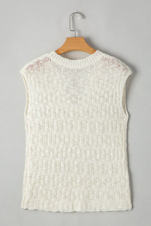 Beige Notched V Neck Short Sleeve Sweater