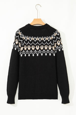 Black Western Fashion Abstract Printed Cardigan Sweater