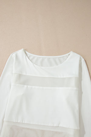 White Mesh Patchwork Long Sleeve Bodysuit