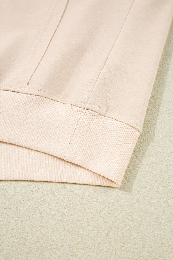 Beige Raw Edge Flower Patch Drop Shoulder Casual Top