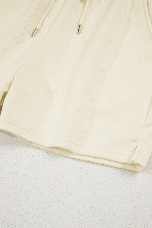 White Bow Jacquard Ruffle Sleeve Short 2pcs Outfit