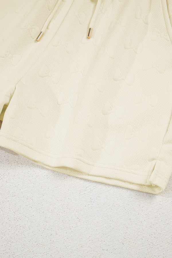 White Bow Jacquard Ruffle Sleeve Short 2pcs Outfit