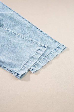 Myosotis Mineral Wash Drawstring Elastic Waistband Loose Straight Denim Pants
