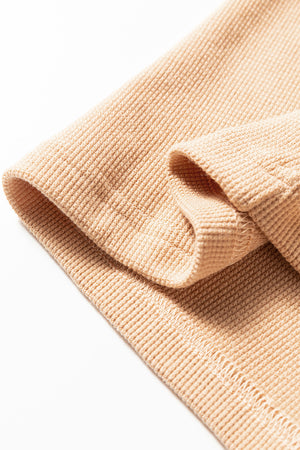 Buckskin Color Block Thermal Textured Knit Drop Shoulder Henley Top