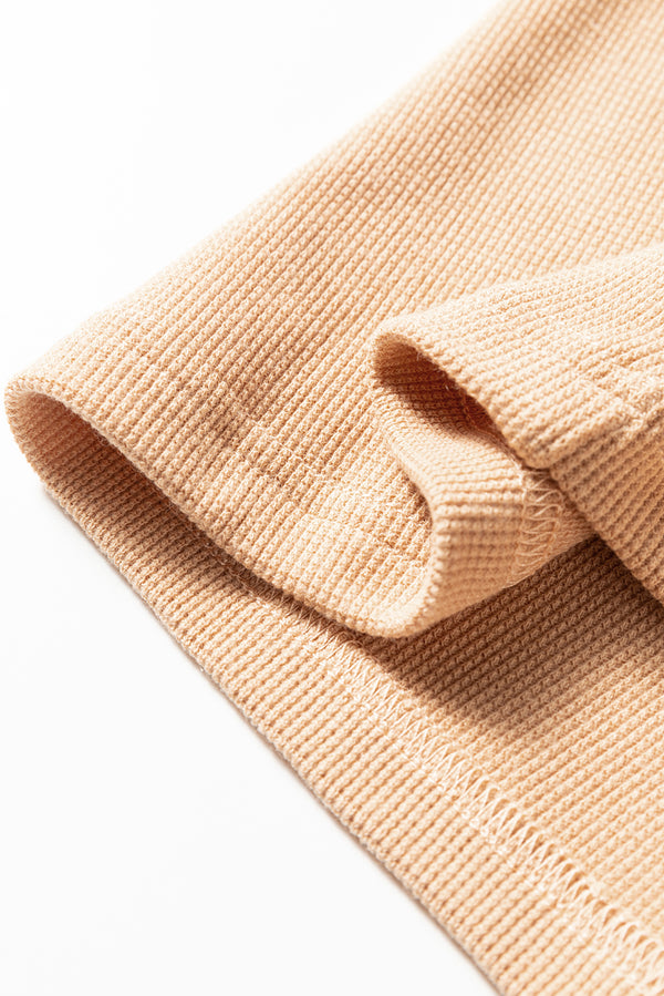 Buckskin Color Block Thermal Textured Knit Drop Shoulder Henley Top