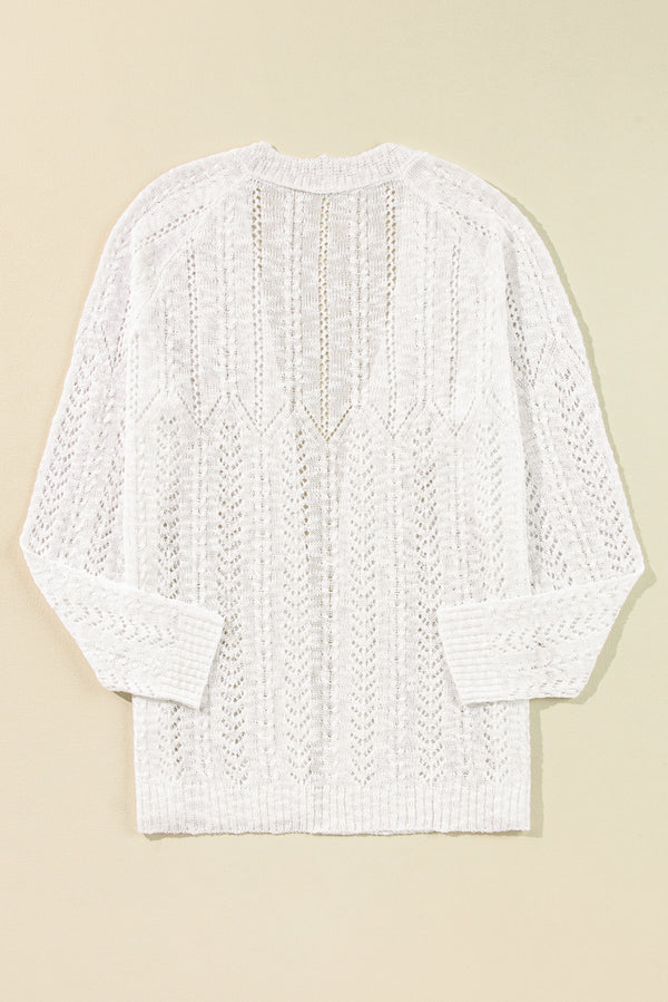 White Plus Size Eyelet Knit Open Front Cardigan